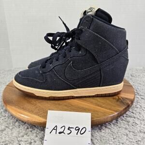 Nike Womens 10 Dunk Sky Hi Blue Denim Gum Hidden Wedge Casual Sneaker 644877-400